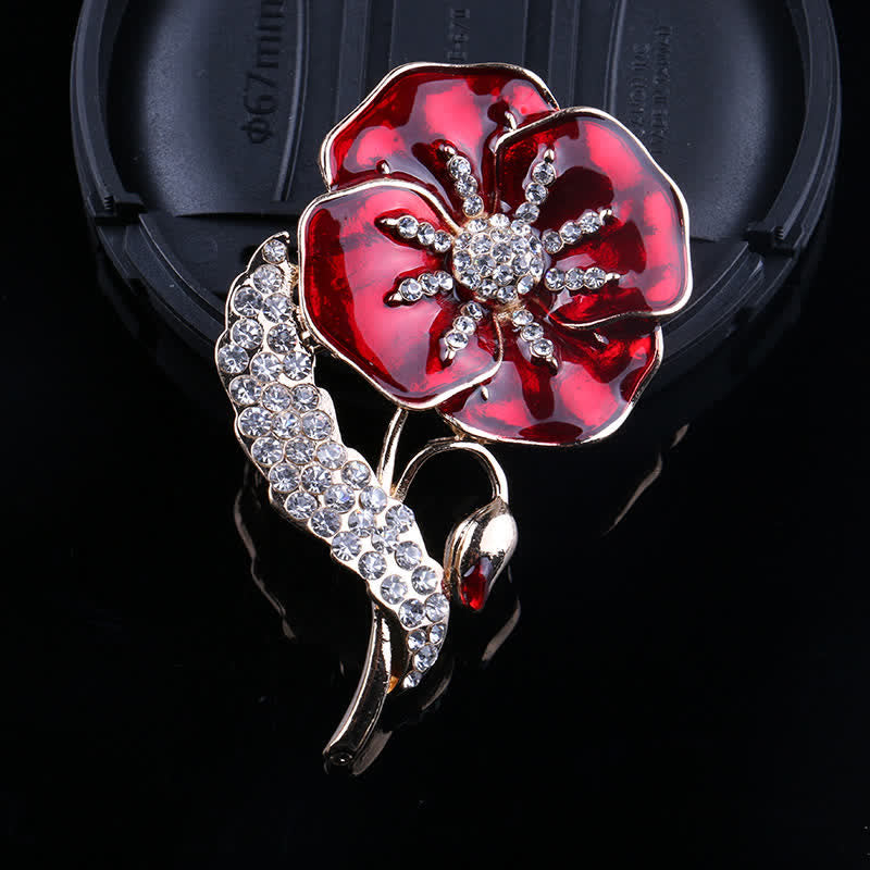 Broche unisexe en strass avec coquelicot pour le Memorial Day
