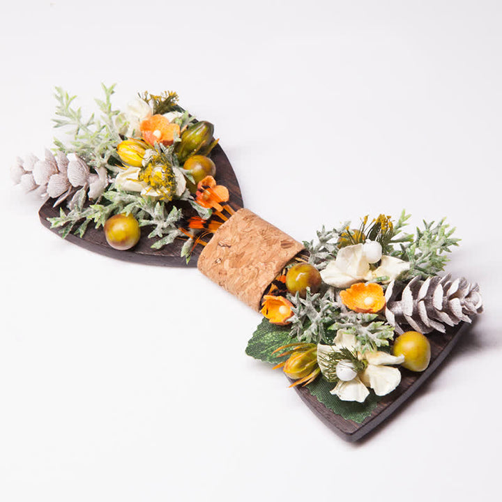 Nœud papillon en bois pour homme avec bouquet de forêt vintage