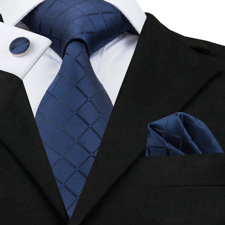 Ensemble de 3 cravates à carreaux bleu marine pour homme 