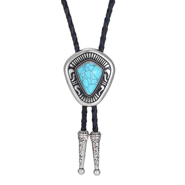 Cravate bolo spéciale géométrique en pierre turquoise bleue en agate