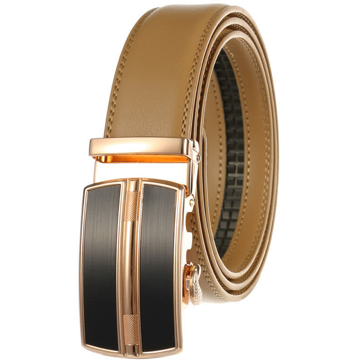 Ceinture en cuir à boucle automatique creuse simple pour homme - Jaune Brun #2 - 46 - image 16