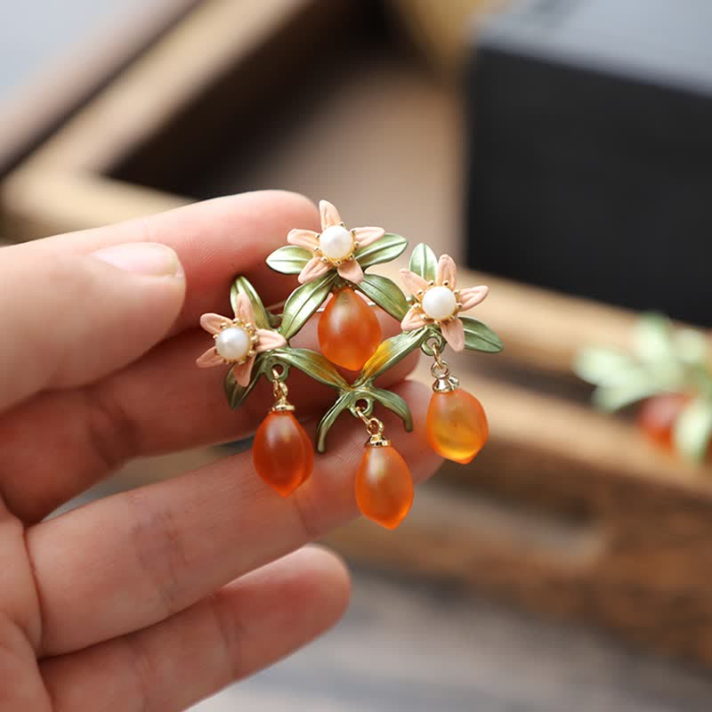 Broche pastorale pour femme en forme de fruit orange et baies