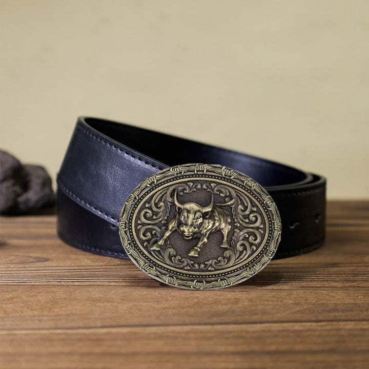 Ceinture en cuir à boucle pour homme avec motif de taureau de cow-boy
