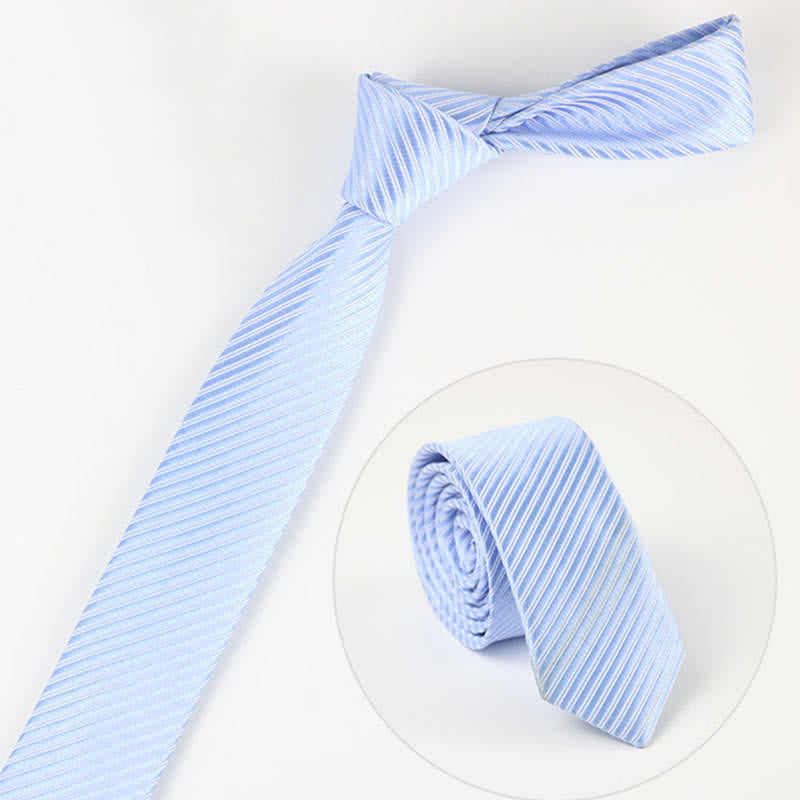 Cravate quotidienne en sergé gris bleu blanc uni pour homme - Bleu pâle - image 4