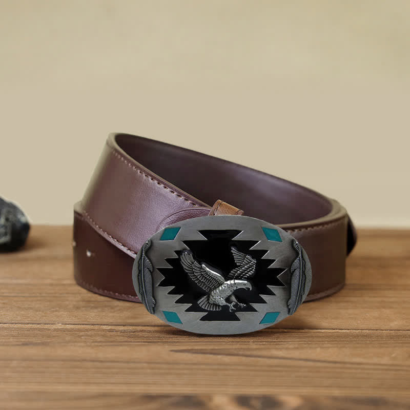 Ceinture en cuir à boucle pour homme avec motif aigle volant occidental