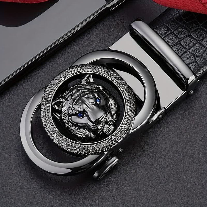 Ceinture en cuir à boucle tête de léopard motif serpent pour homme