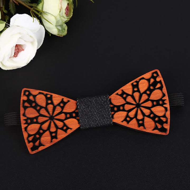 Nœud papillon en bois à motif floral majestueux pour homme