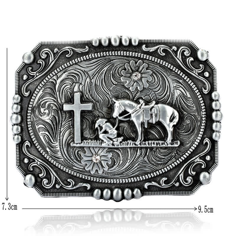 Ceinture en cuir à boucle de prière à genoux pour homme avec croix de cheval à faire soi-même