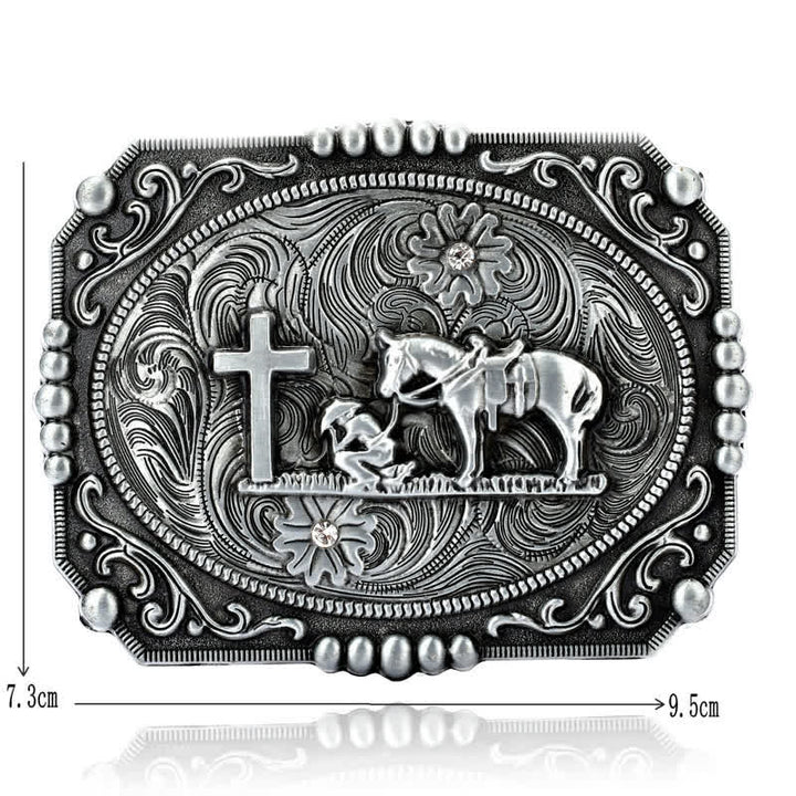 Ceinture en cuir à boucle de prière à genoux pour homme avec croix de cheval à faire soi-même
