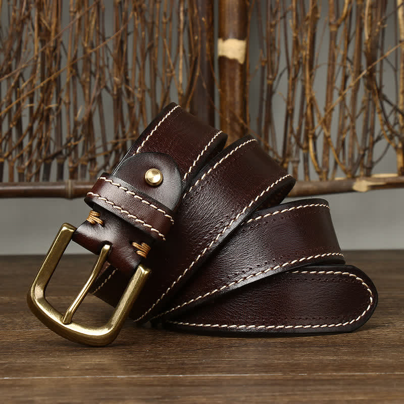 Ceinture en cuir de vachette cousue de luxe pour homme