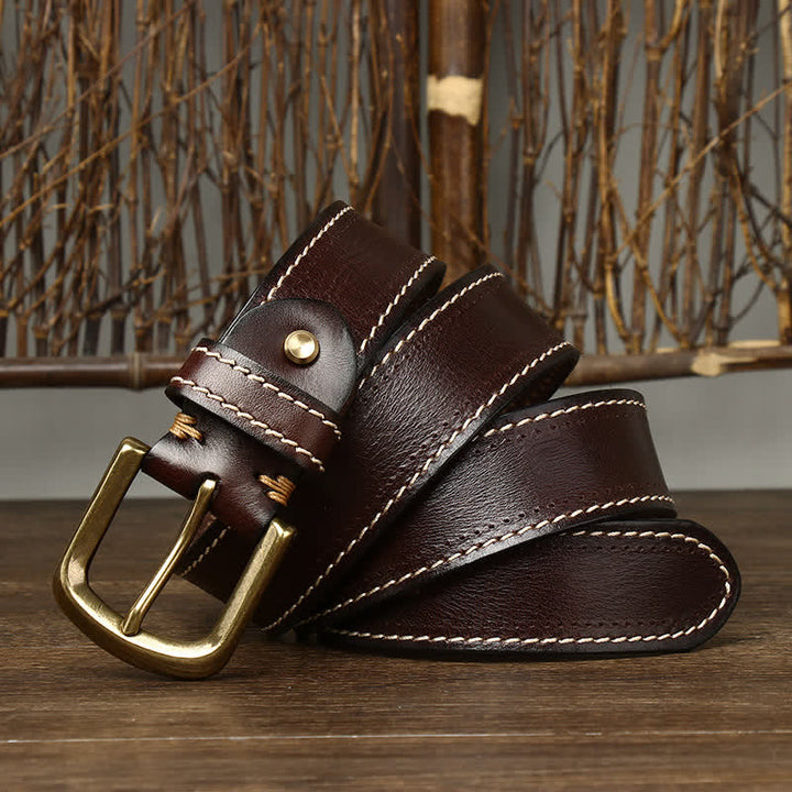 Ceinture en cuir de vachette cousue de luxe pour homme