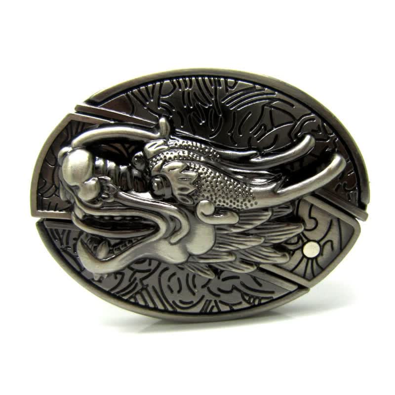 Ceinture en cuir vintage pour homme avec motif dragon 3D et couteau pliant