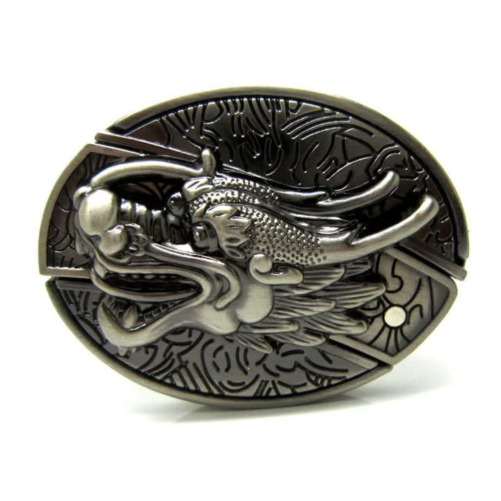 Ceinture en cuir vintage pour homme avec motif dragon 3D et couteau pliant