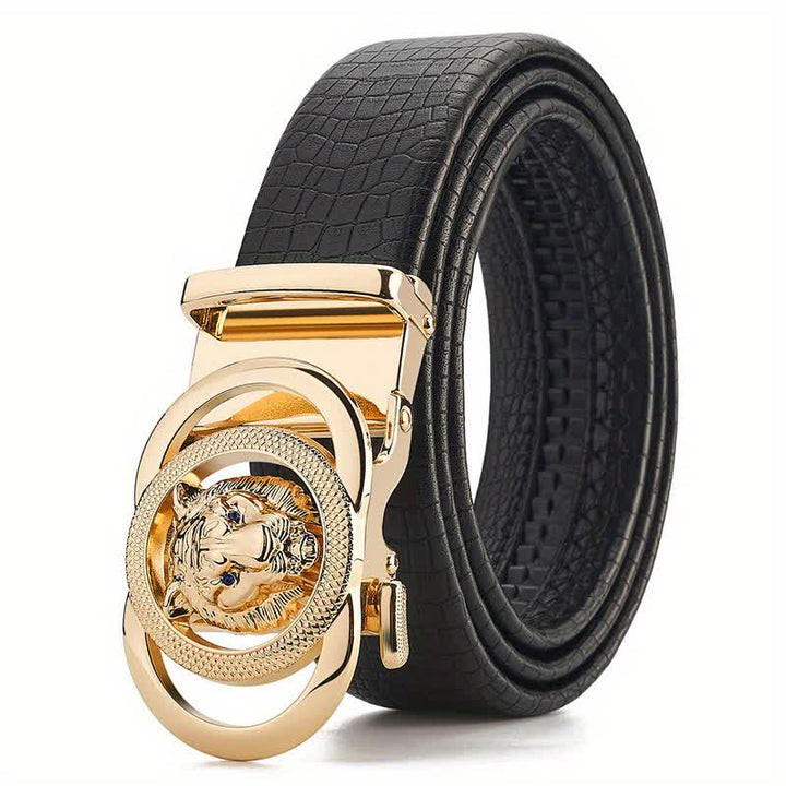 Ceinture en cuir à boucle tête de léopard motif serpent pour homme