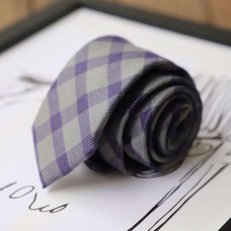 Cravate à carreaux bicolore style preppy pour homme - Violet - image 2