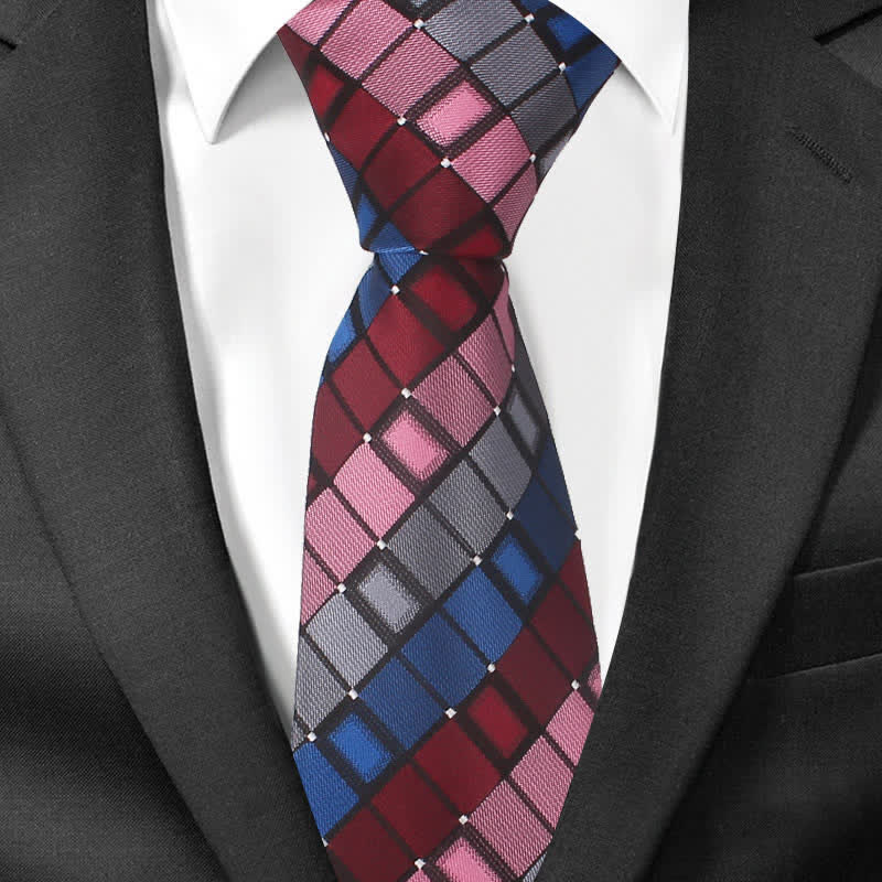 Cravate carrée à carreaux et patchs colorés pour homme