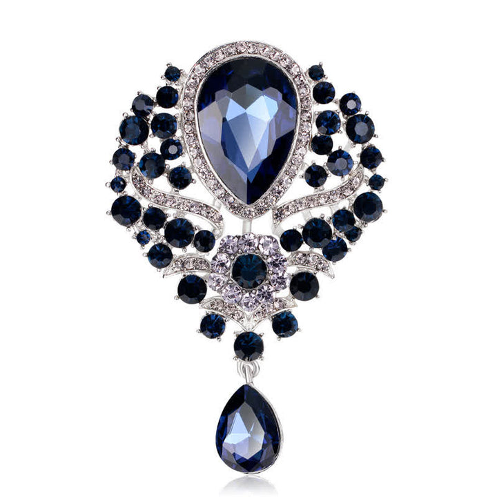 Broche en forme de goutte d'eau en verre transparent pour femme