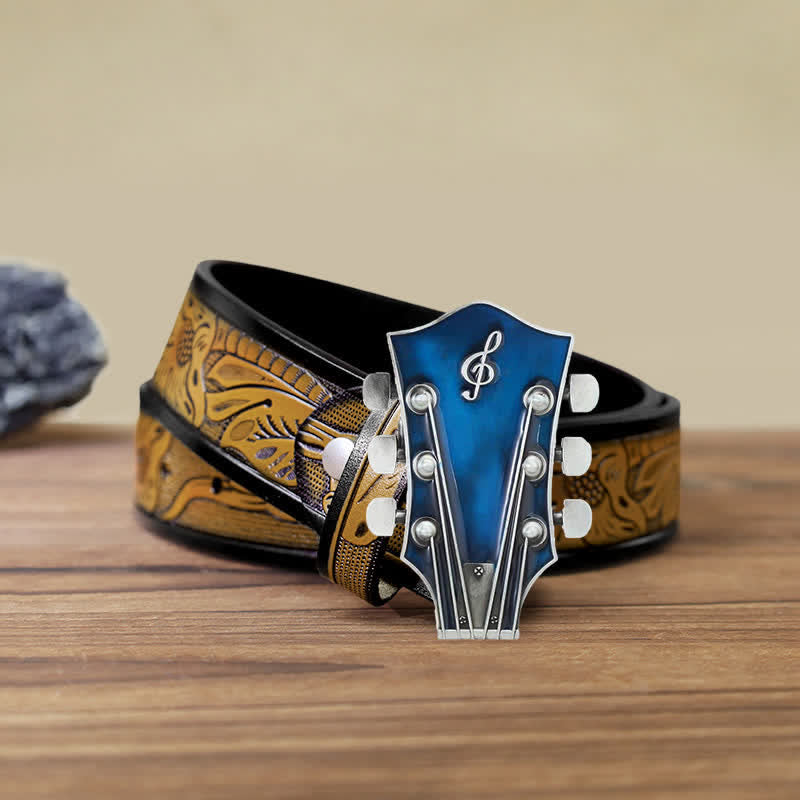 Ceinture en cuir avec boucle de tête de guitare musicale DIY pour homme