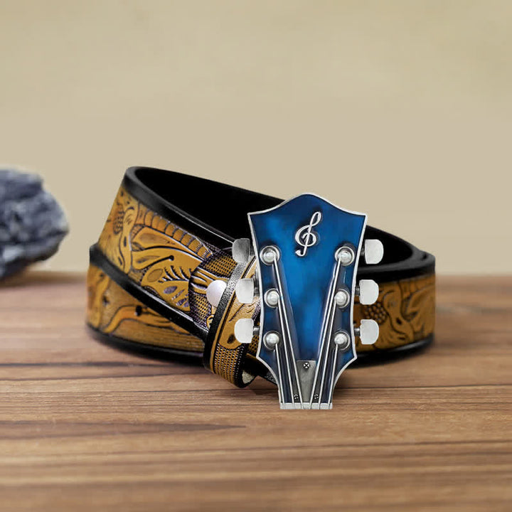 Ceinture en cuir avec boucle de tête de guitare musicale DIY pour homme