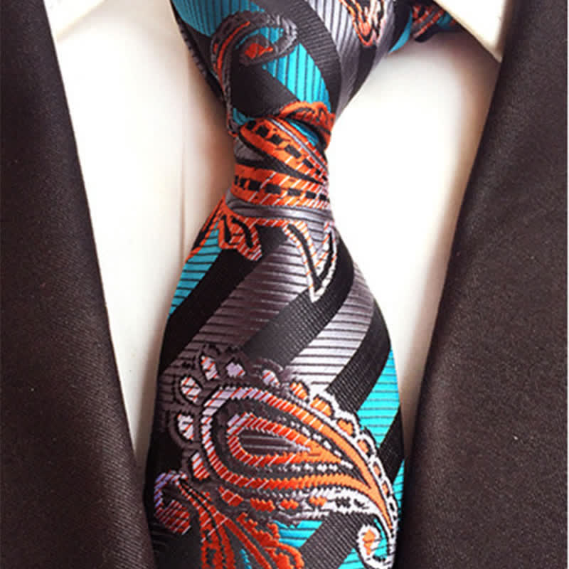 Cravate ingénieuse à motif cachemire bleu ciel et orange pour homme