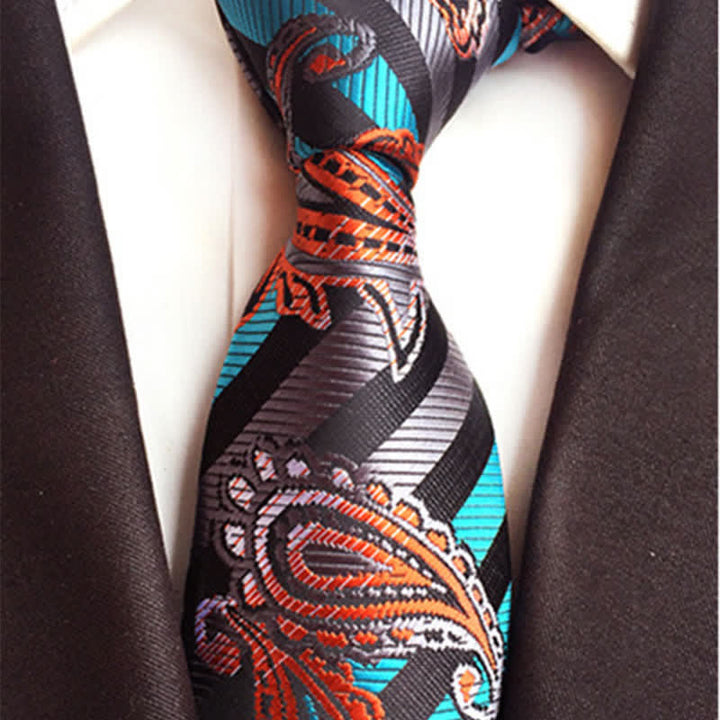 Cravate ingénieuse à motif cachemire bleu ciel et orange pour homme