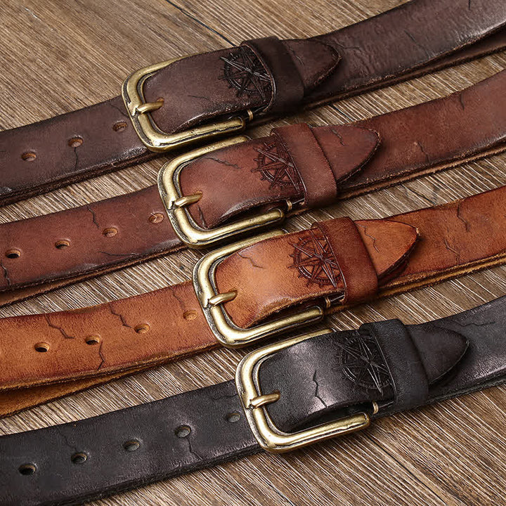 Ceinture en cuir pour homme avec motif d'ancre de bateau sculpté