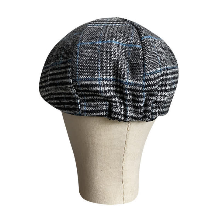 Casquette béret octogonale à carreaux gris et bleu Newsboy