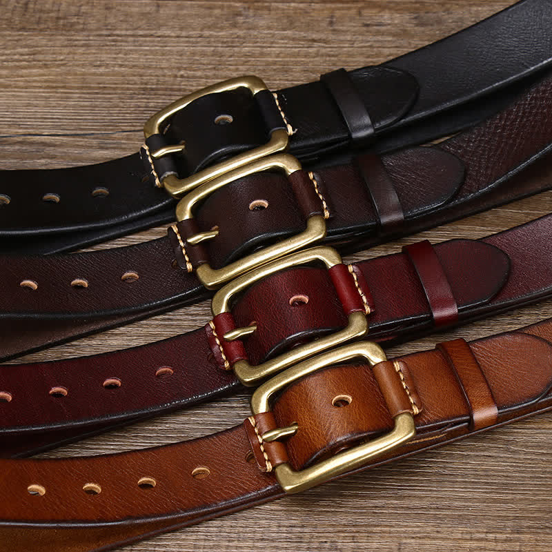 Ceinture en cuir à boucle en cuivre épais pour homme