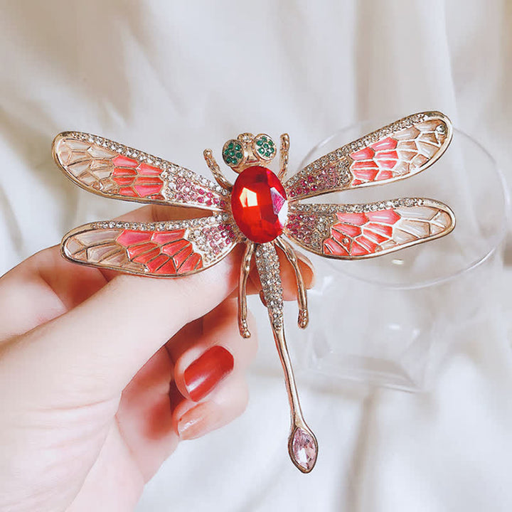 Broche luxueuse en strass pour femme en forme de libellule