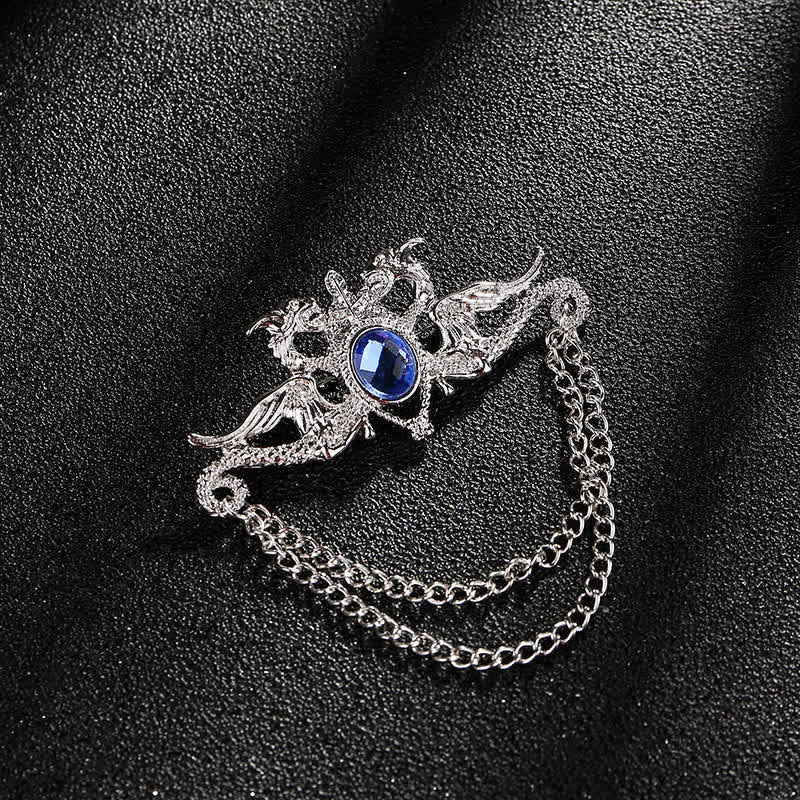 Broche à pampilles en cristal et dragon vintage pour homme