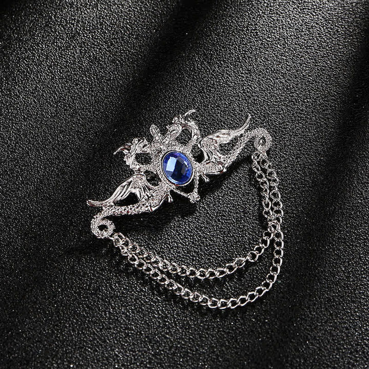 Broche à pampilles en cristal et dragon vintage pour homme