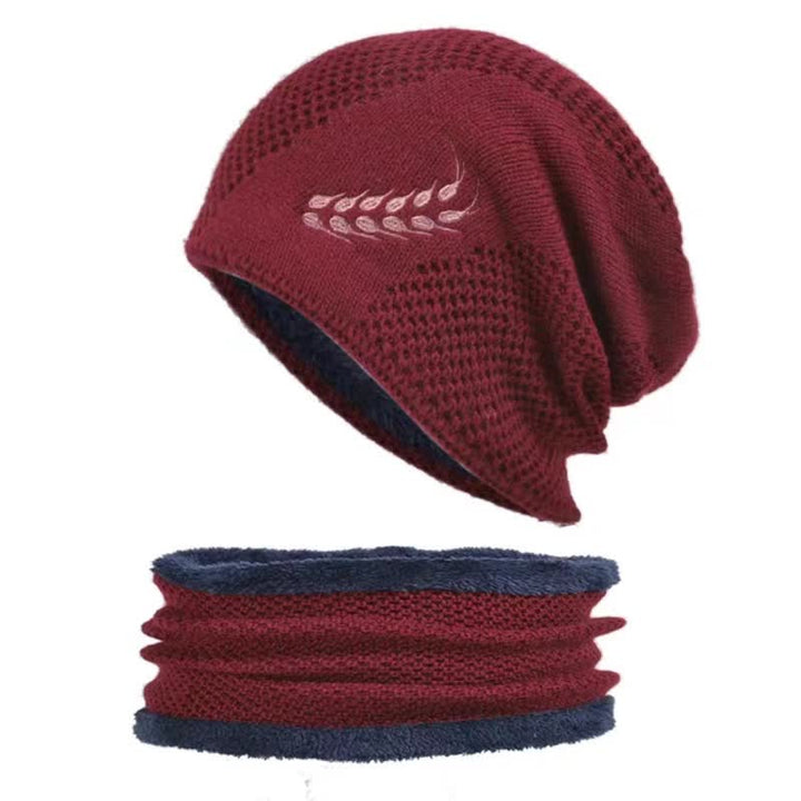 Lot de 2 bonnets et cache-cou brodés en blé