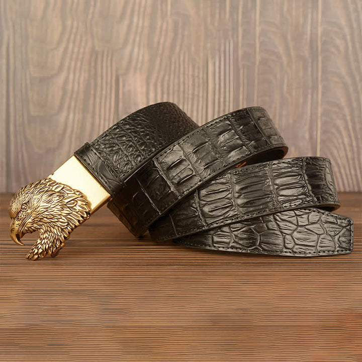 Ceinture en cuir gaufré crocodile tête d'aigle pour homme