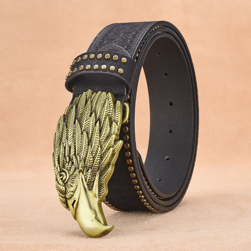Ceinture en cuir à rivets pour homme, motif tête de vautour et aigle
