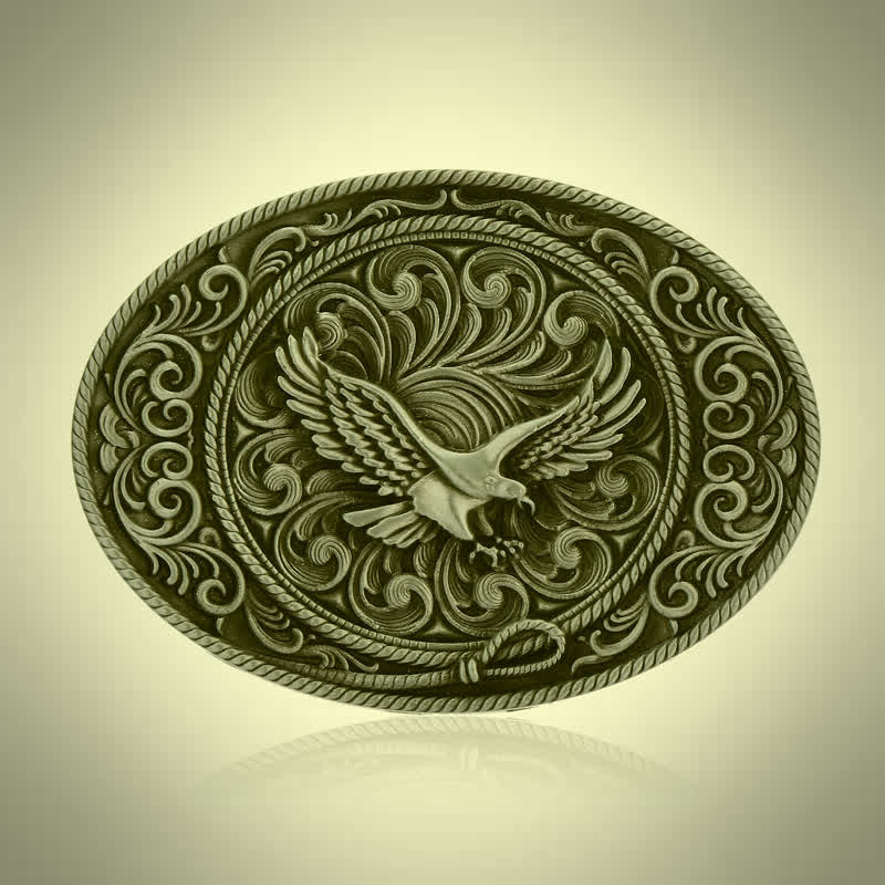 Ceinture en cuir à boucle florale gravée Soaring Eagle pour homme