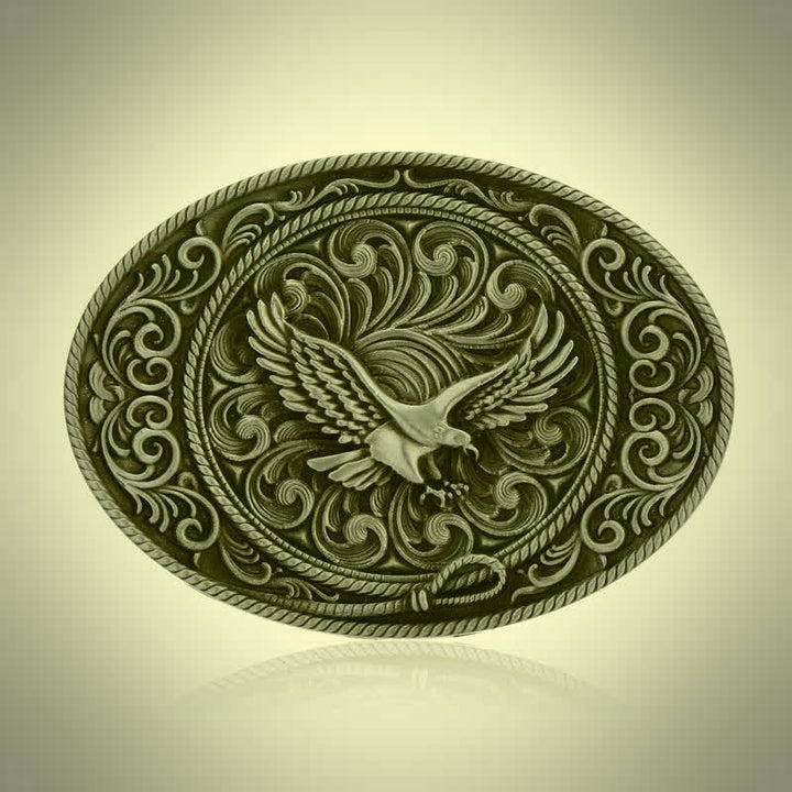 Ceinture en cuir à boucle florale gravée Soaring Eagle pour homme