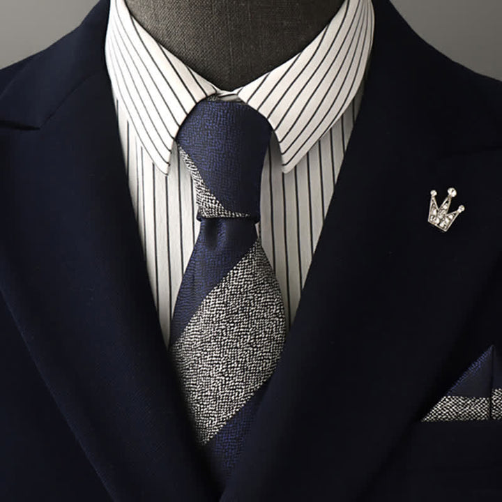 Cravate à rayures bleu marine et grise pour homme - Bleu marine et gris - image 0