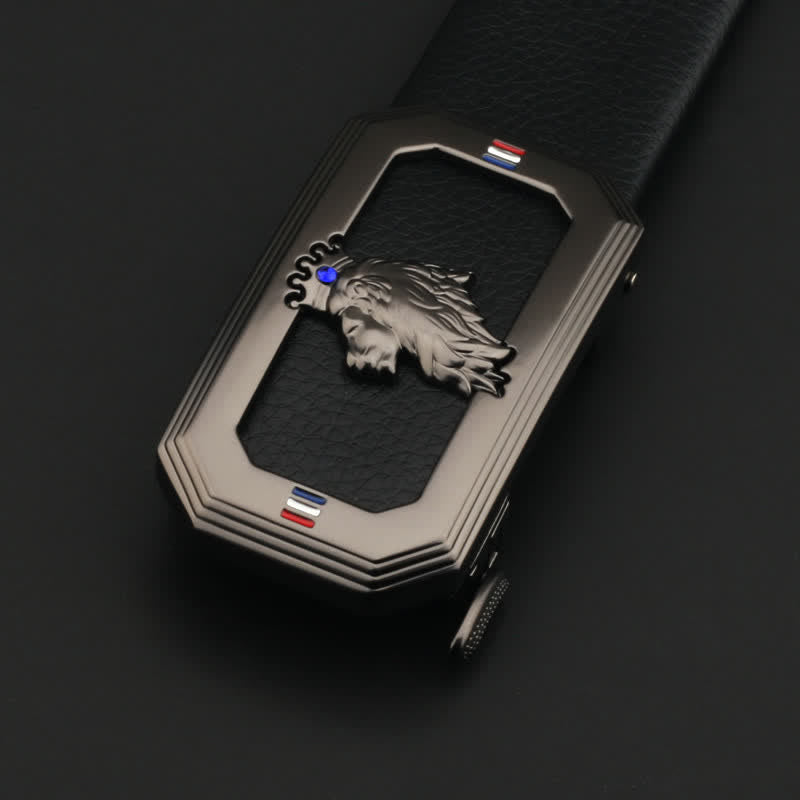 Ceinture en cuir à boucle automatique pour homme avec tête de lion - Gris - Sans ceinture - image 13