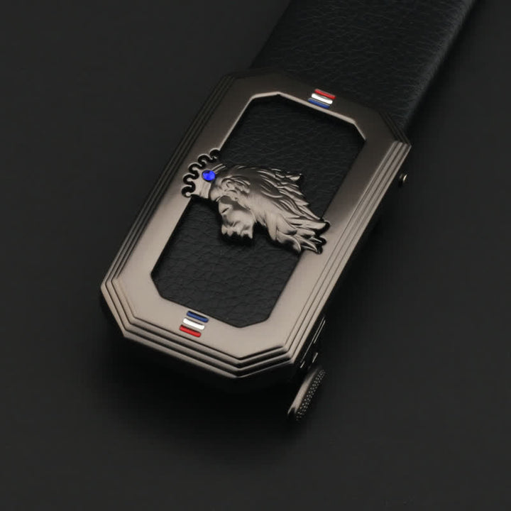Ceinture en cuir à boucle automatique pour homme avec tête de lion - Gris - Sans ceinture - image 13