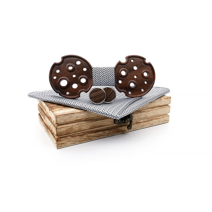 Lot de 3 nœuds papillon en bois pour homme avec cercle creux