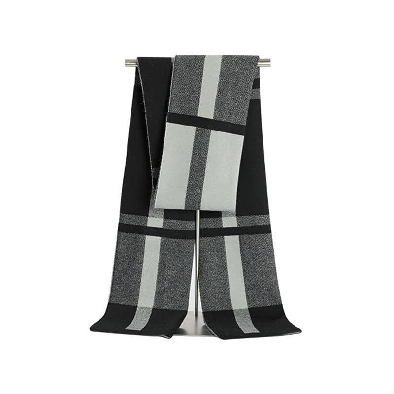 Écharpe tricotée en laine mélangée à carreaux classique pour homme