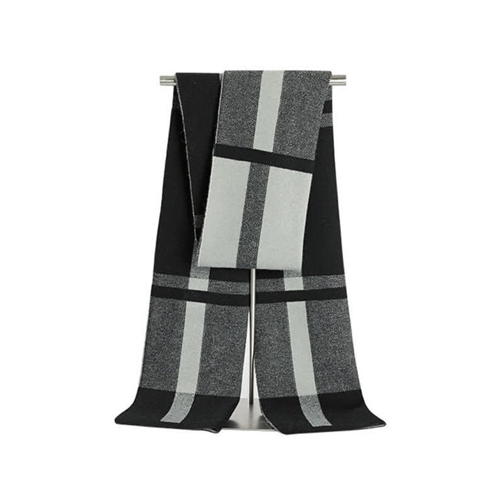 Écharpe tricotée en laine mélangée à carreaux classique pour homme