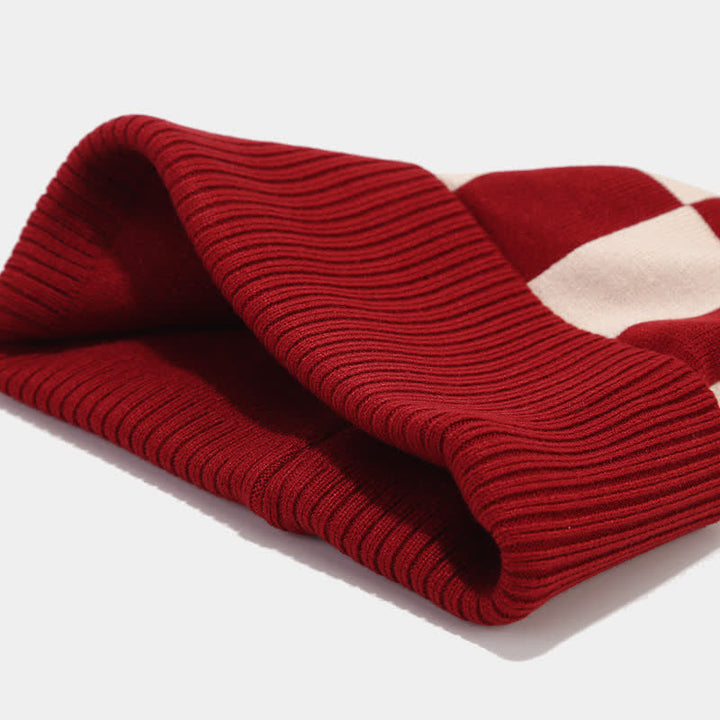 Ensemble de 3 pièces unisexe à carreaux en damier avec bonnet, écharpe et gants