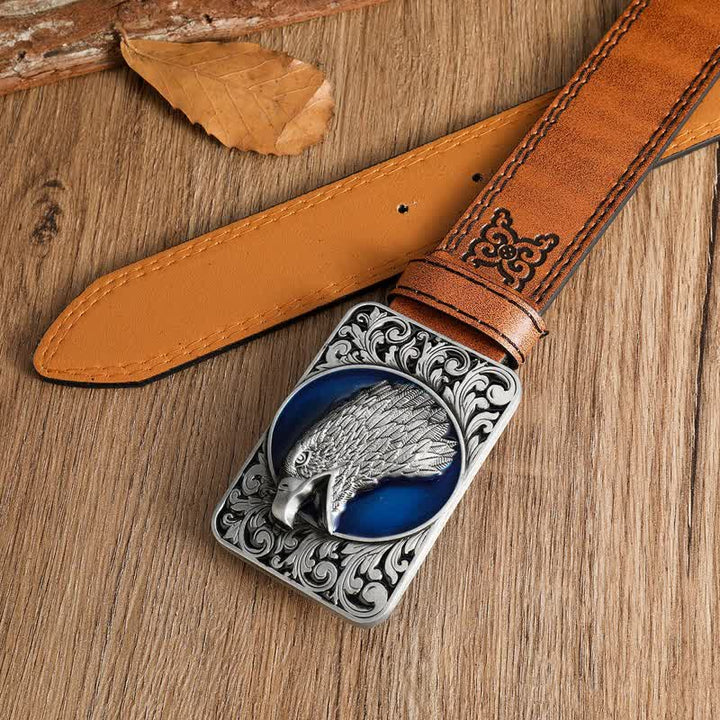 Ceinture rectangulaire en cuir western pour homme avec tête d'aigle à tête blanche