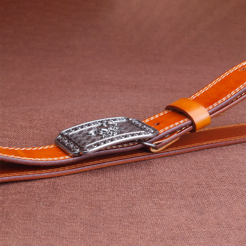 Ceinture en cuir de cheval argenté ethnique pour homme avec motif cowboy