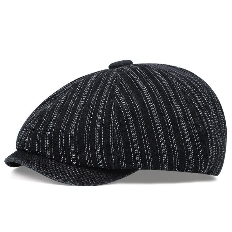 Casquette béret octogonale à rayures tendance - Noir - M (22"-22 7/8") - image 2