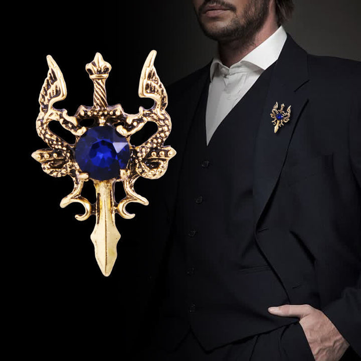 Broche rétro en forme d'épée de dragon pour homme