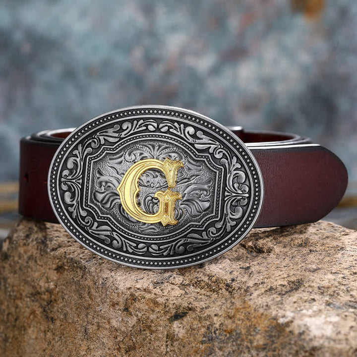 Ceinture en cuir unisexe style hip-hop avec boucle en relief et initiales