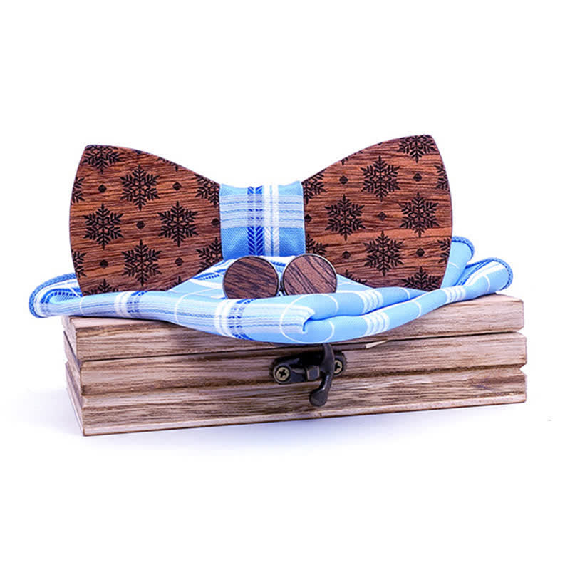 Lot de 3 nœuds papillon en bois à motif flocons de neige pour homme