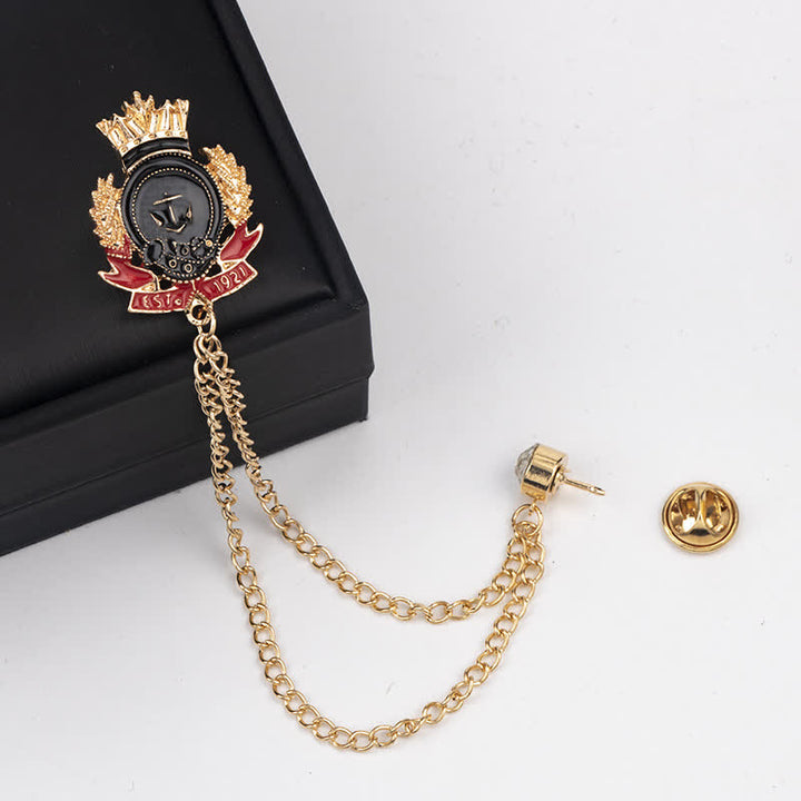 Broche pour homme avec chaîne d'ancre couronnée royale